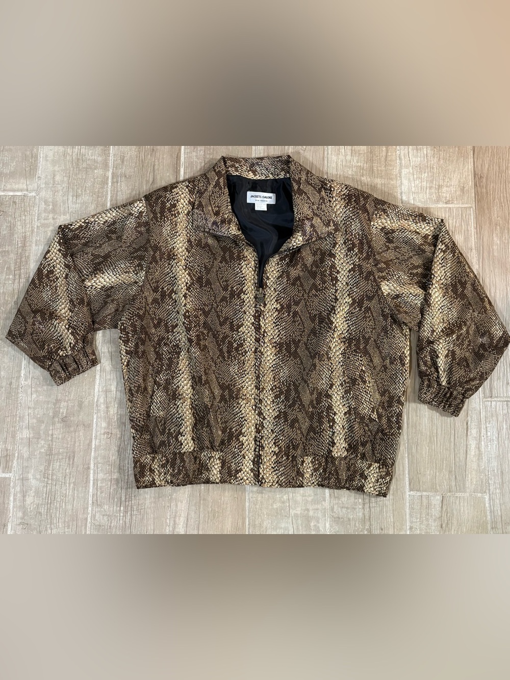 Snake-Print Bomber Jacket in Brown by